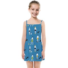 Girls Walk With Their Dogs Kids  Summer Sun Dress by SychEva