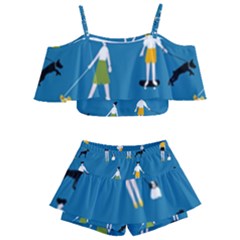 Girls Walk With Their Dogs Kids  Off Shoulder Skirt Bikini by SychEva