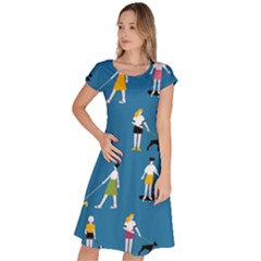 Girls Walk With Their Dogs Classic Short Sleeve Dress by SychEva