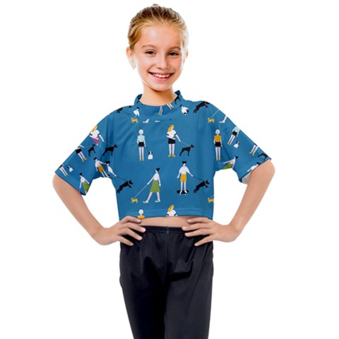 Girls Walk With Their Dogs Kids Mock Neck Tee by SychEva