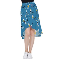 Girls Walk With Their Dogs Frill Hi Low Chiffon Skirt