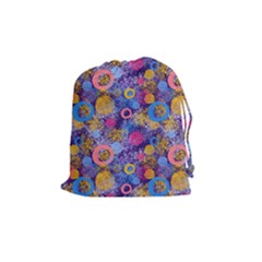 Multicolored Splashes And Watercolor Circles On A Dark Background Drawstring Pouch (medium) by SychEva