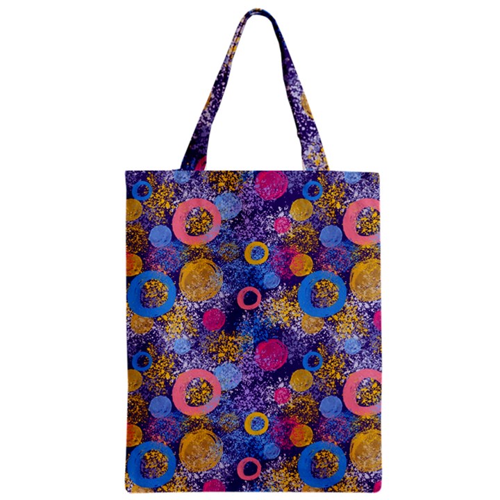 Multicolored Splashes And Watercolor Circles On A Dark Background Zipper Classic Tote Bag