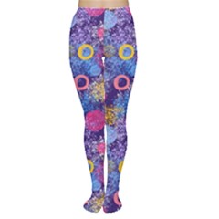 Multicolored Splashes And Watercolor Circles On A Dark Background Tights by SychEva