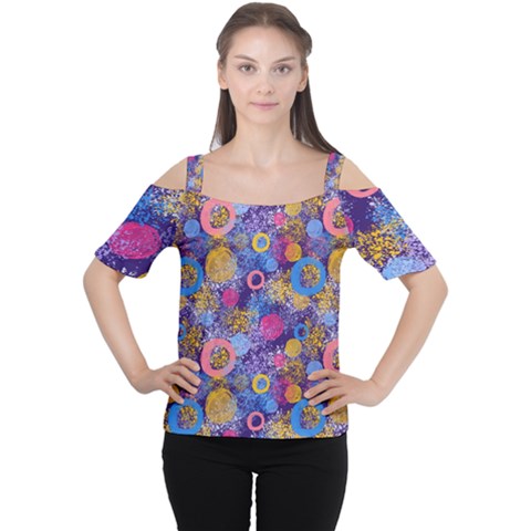 Multicolored Splashes And Watercolor Circles On A Dark Background Cutout Shoulder Tee by SychEva