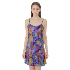 Multicolored Splashes And Watercolor Circles On A Dark Background Satin Night Slip by SychEva