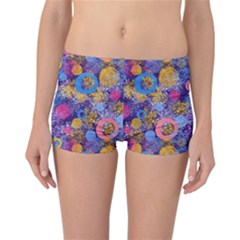 Multicolored Splashes And Watercolor Circles On A Dark Background Reversible Boyleg Bikini Bottoms by SychEva