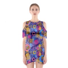 Multicolored Splashes And Watercolor Circles On A Dark Background Shoulder Cutout One Piece Dress by SychEva