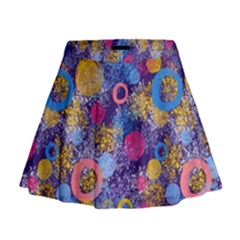 Multicolored Splashes And Watercolor Circles On A Dark Background Mini Flare Skirt by SychEva