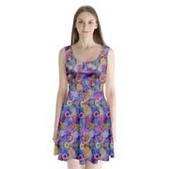 Multicolored Splashes And Watercolor Circles On A Dark Background Split Back Mini Dress  by SychEva