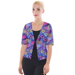 Multicolored Splashes And Watercolor Circles On A Dark Background Cropped Button Cardigan by SychEva