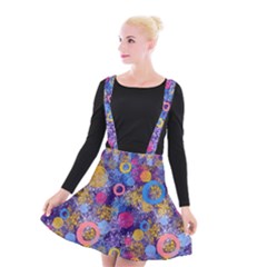 Multicolored Splashes And Watercolor Circles On A Dark Background Suspender Skater Skirt by SychEva