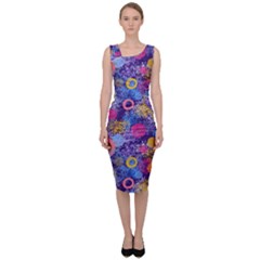 Multicolored Splashes And Watercolor Circles On A Dark Background Sleeveless Pencil Dress by SychEva