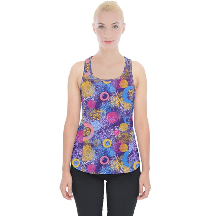 Multicolored Splashes And Watercolor Circles On A Dark Background Piece Up Tank Top