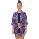 Multicolored Splashes And Watercolor Circles On A Dark Background Open Front Chiffon Kimono View1