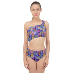 Multicolored Splashes And Watercolor Circles On A Dark Background Spliced Up Two Piece Swimsuit by SychEva