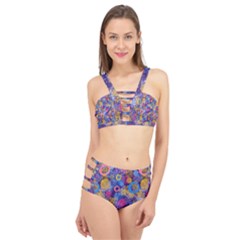 Multicolored Splashes And Watercolor Circles On A Dark Background Cage Up Bikini Set by SychEva