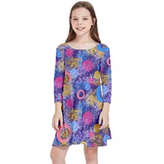 Multicolored Splashes And Watercolor Circles On A Dark Background Kids  Quarter Sleeve Skater Dress