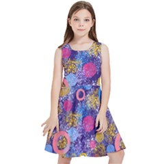 Multicolored Splashes And Watercolor Circles On A Dark Background Kids  Skater Dress by SychEva