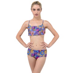 Multicolored Splashes And Watercolor Circles On A Dark Background Layered Top Bikini Set by SychEva