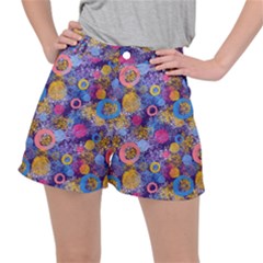 Multicolored Splashes And Watercolor Circles On A Dark Background Ripstop Shorts by SychEva