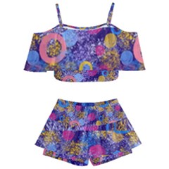 Multicolored Splashes And Watercolor Circles On A Dark Background Kids  Off Shoulder Skirt Bikini by SychEva