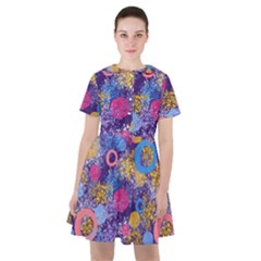 Multicolored Splashes And Watercolor Circles On A Dark Background Sailor Dress by SychEva