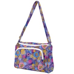 Multicolored Splashes And Watercolor Circles On A Dark Background Front Pocket Crossbody Bag by SychEva