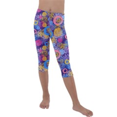 Multicolored Splashes And Watercolor Circles On A Dark Background Kids  Lightweight Velour Capri Leggings  by SychEva