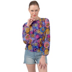 Multicolored Splashes And Watercolor Circles On A Dark Background Banded Bottom Chiffon Top by SychEva