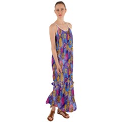 Multicolored Splashes And Watercolor Circles On A Dark Background Cami Maxi Ruffle Chiffon Dress by SychEva