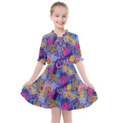 Multicolored Splashes And Watercolor Circles On A Dark Background Kids  All Frills Chiffon Dress by SychEva