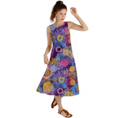 Multicolored Splashes And Watercolor Circles On A Dark Background Summer Maxi Dress by SychEva