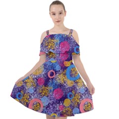 Multicolored Splashes And Watercolor Circles On A Dark Background Cut Out Shoulders Chiffon Dress by SychEva