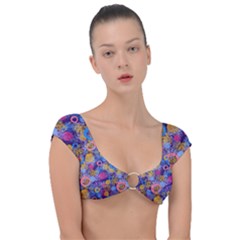 Multicolored Splashes And Watercolor Circles On A Dark Background Cap Sleeve Ring Bikini Top by SychEva