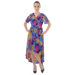 Multicolored Splashes And Watercolor Circles On A Dark Background Front Wrap High Low Dress by SychEva