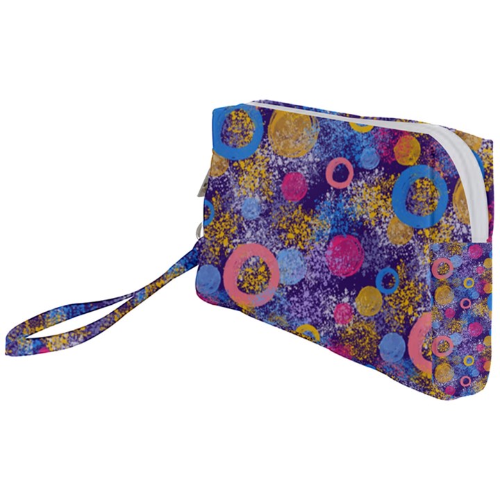 Multicolored Splashes And Watercolor Circles On A Dark Background Wristlet Pouch Bag (Small)