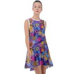 Multicolored Splashes And Watercolor Circles On A Dark Background Frill Swing Dress by SychEva