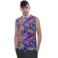 Multicolored Splashes And Watercolor Circles On A Dark Background Men s Regular Tank Top by SychEva