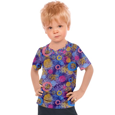 Multicolored Splashes And Watercolor Circles On A Dark Background Kids  Sports Tee by SychEva