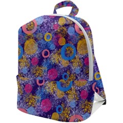 Multicolored Splashes And Watercolor Circles On A Dark Background Zip Up Backpack by SychEva