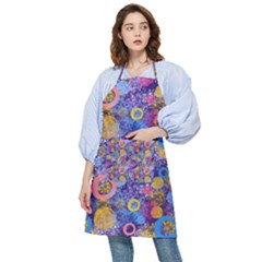 Multicolored Splashes And Watercolor Circles On A Dark Background Pocket Apron by SychEva