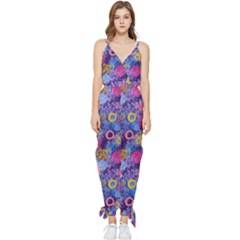 Multicolored Splashes And Watercolor Circles On A Dark Background Sleeveless Tie Ankle Jumpsuit by SychEva