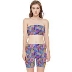 Multicolored Splashes And Watercolor Circles On A Dark Background Stretch Shorts And Tube Top Set by SychEva