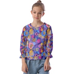 Multicolored Splashes And Watercolor Circles On A Dark Background Kids  Cuff Sleeve Top