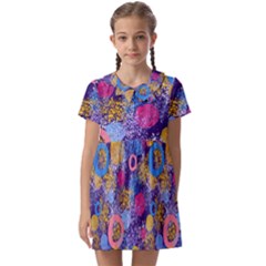 Multicolored Splashes And Watercolor Circles On A Dark Background Kids  Asymmetric Collar Dress by SychEva