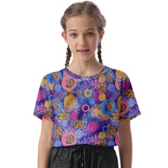 Multicolored Splashes And Watercolor Circles On A Dark Background Kids  Basic Tee by SychEva