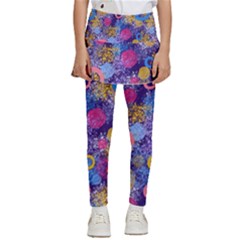 Multicolored Splashes And Watercolor Circles On A Dark Background Kids  Skirted Pants by SychEva