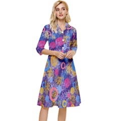 Multicolored Splashes And Watercolor Circles On A Dark Background Classy Knee Length Dress by SychEva