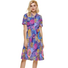 Multicolored Splashes And Watercolor Circles On A Dark Background Button Top Knee Length Dress by SychEva